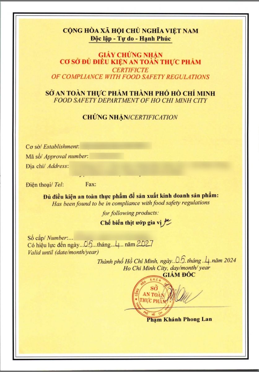 GIẤY AN TOÀN VỆ SINH THỰC PHẨM