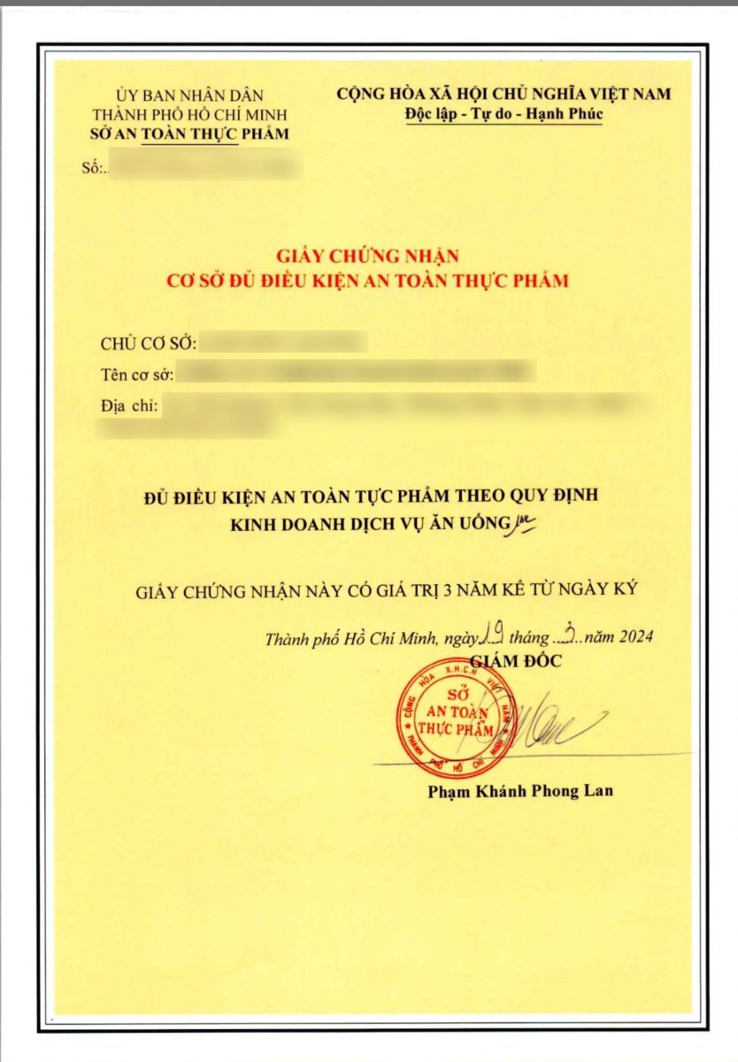 GIẤY AN TOÀN VỆ SINH THỰC PHẨM