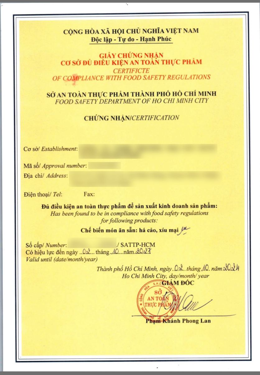 GIẤY AN TOÀN VỆ SINH THỰC PHẨM
