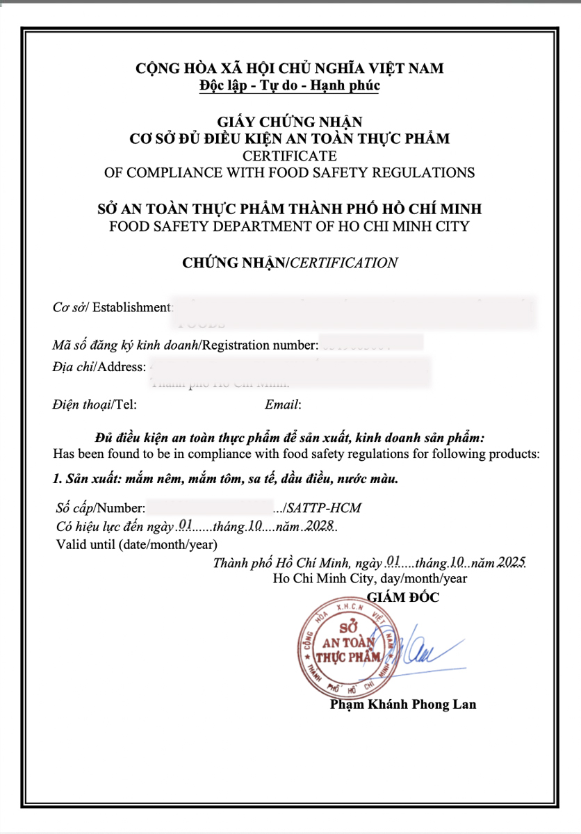 GIẤY AN TOÀN VỆ SINH THỰC PHẨM