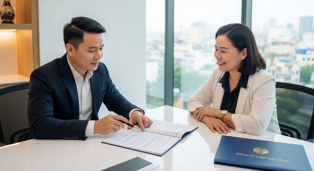 Luật sư Công ty Luật Mai Vàng đang tư vấn thủ tục xin giấy phép an toàn thực phẩm cho chủ quán cơm tại TP.HCM.